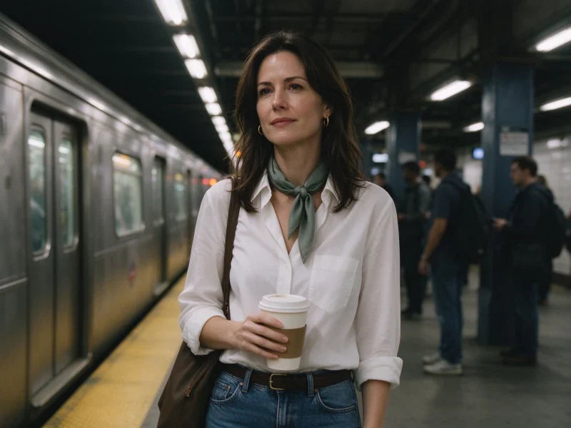 effortless way to make a plain white shirt look expensive using a 65cm mulberry silk neck scarf