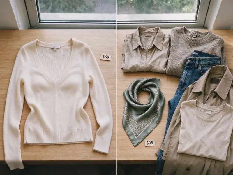 Classy budget style for women over 40 using a small silk neck scarf