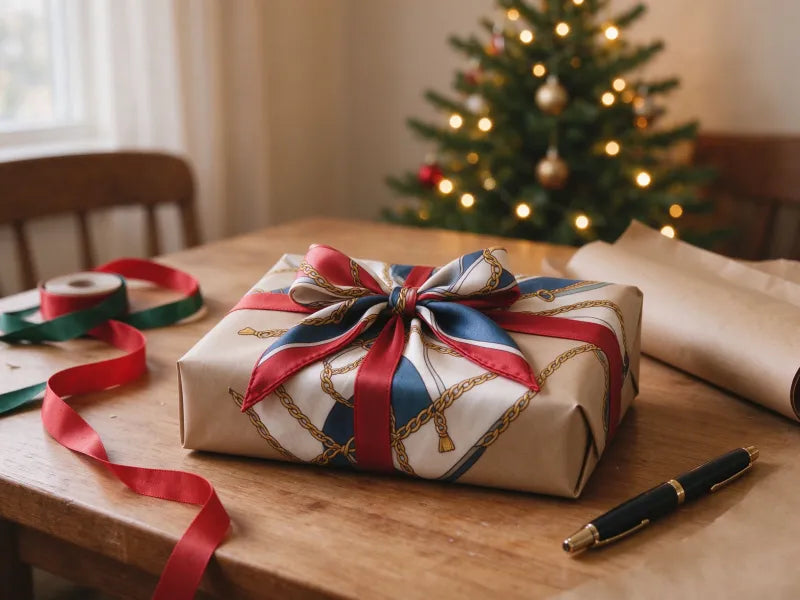thoughtful Christmas gift for women over 50 luxury hand-rolled mulberry silk scarf gift box instead of candles