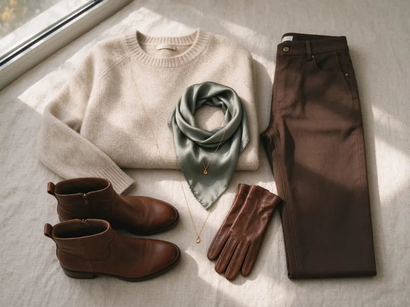 Low-saturation earth tone mulberry silk scarves for autumn capsule wardrobe
