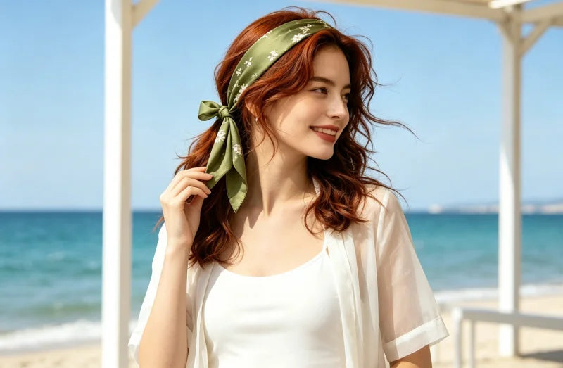 Breathable summer outfit styled with a lightweight mulberry silk scarf