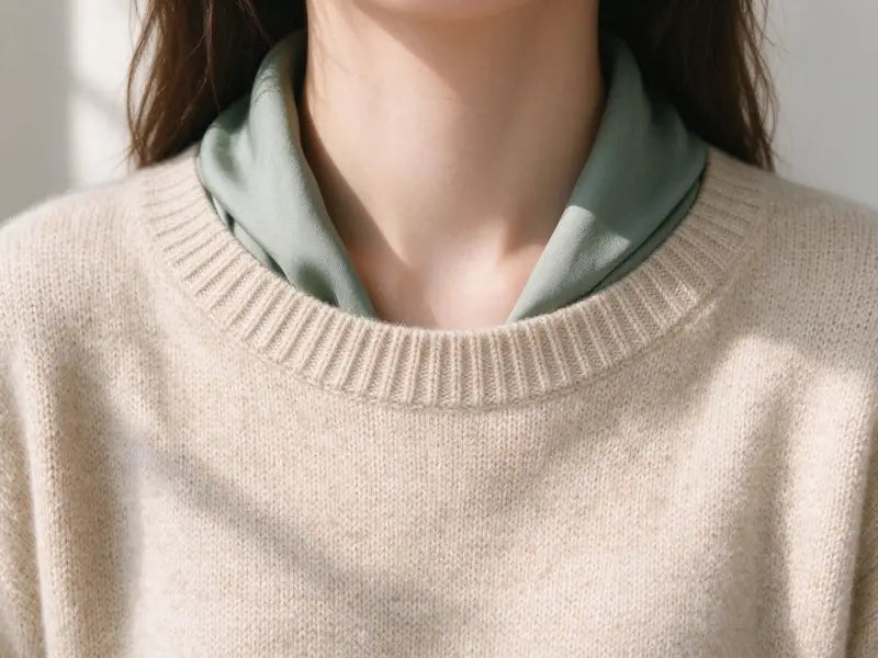 Styling a 65cm mulberry silk square scarf with a crewneck cashmere sweater without neckline bulk