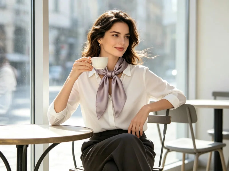 65cm Petite Silk Square Scarf Flat Lay – Hand-Rolled Edge Detail | SERISILK