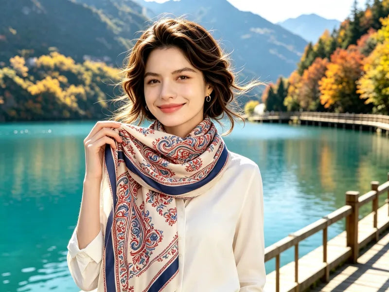 Blush Pink Delicate Plum Blossom Printed Silk Long Scarf \| SERISILK
