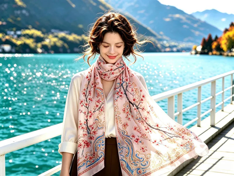 Blush Pink Plum Paisley Vintage Printed Silk Long Scarf \| SERISILK