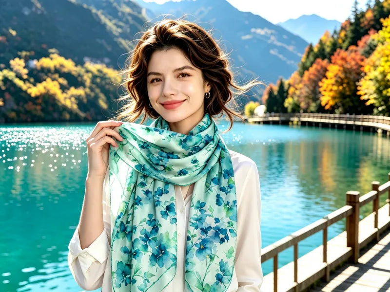 Peach Orange Interlocking Monogram Luxury Printed Silk Long Scarf \| SERISILK